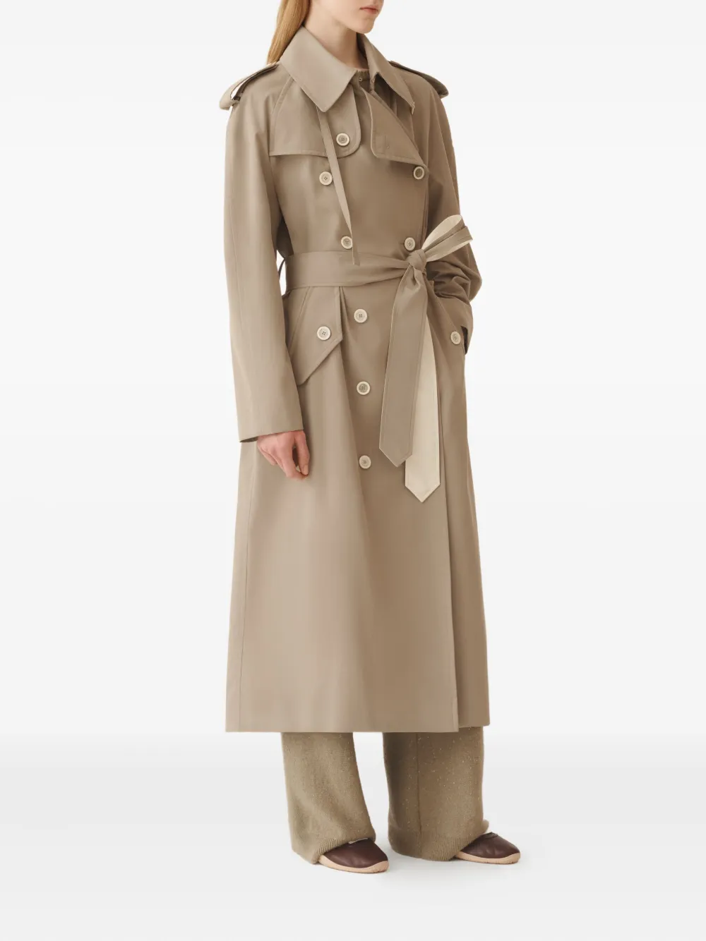 Fabiana Filippi Trenchcoat met geplooide rug en ceintuur Beige