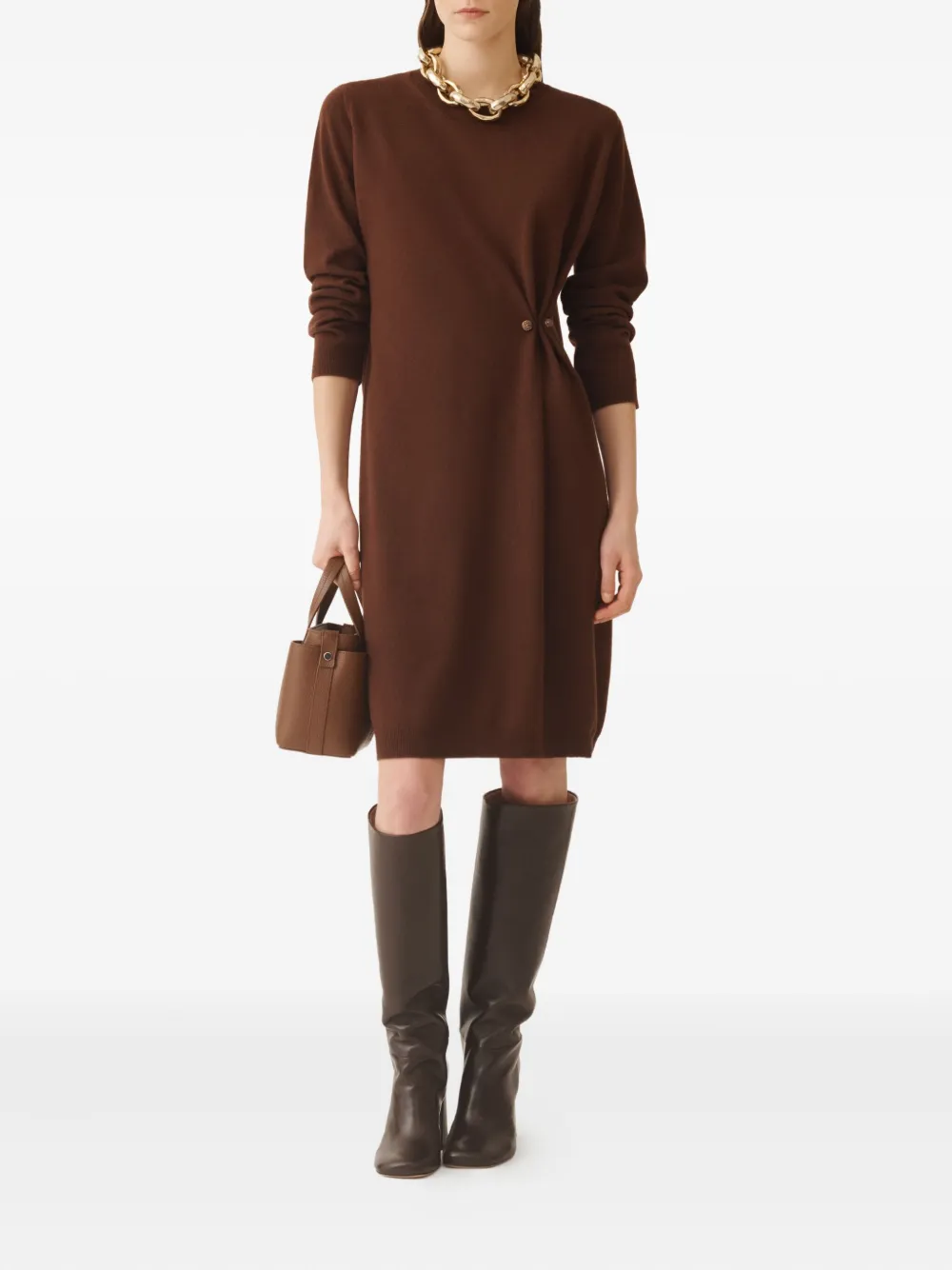 Fabiana Filippi Gedraaide jurk met knoopdetail Bruin