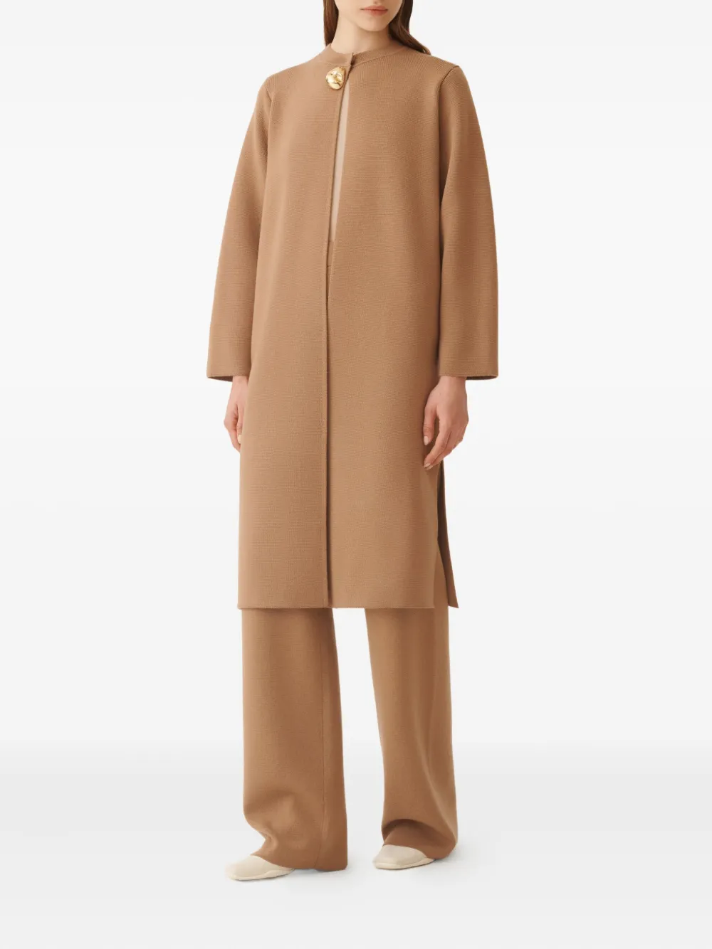 Fabiana Filippi Gebreide jas met knoopdetail Bruin