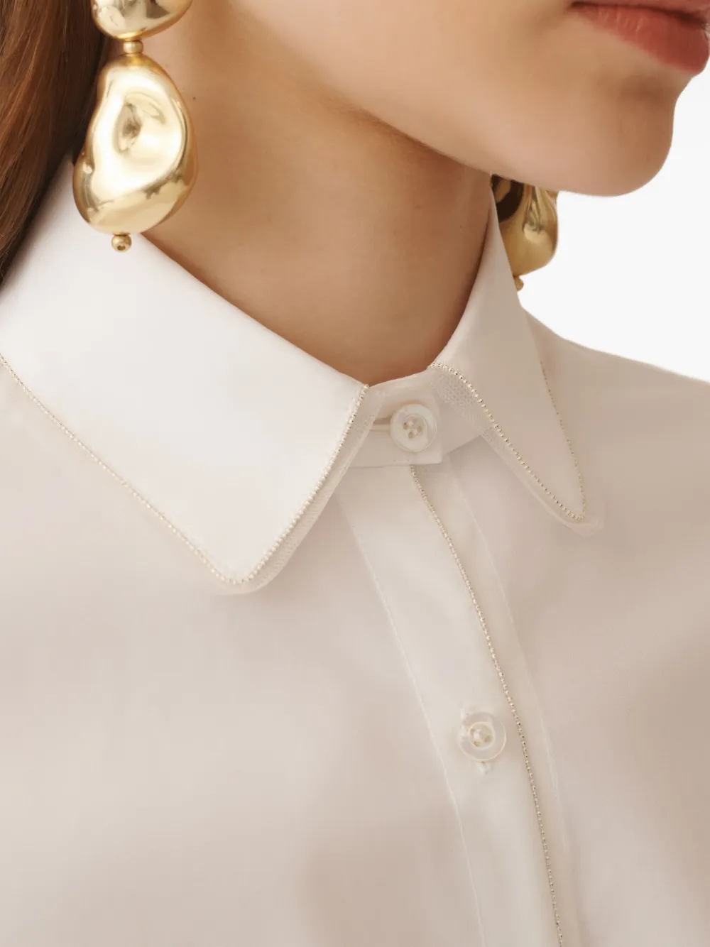 Fabiana Filippi Popeline blouse met tulen afwerking Wit