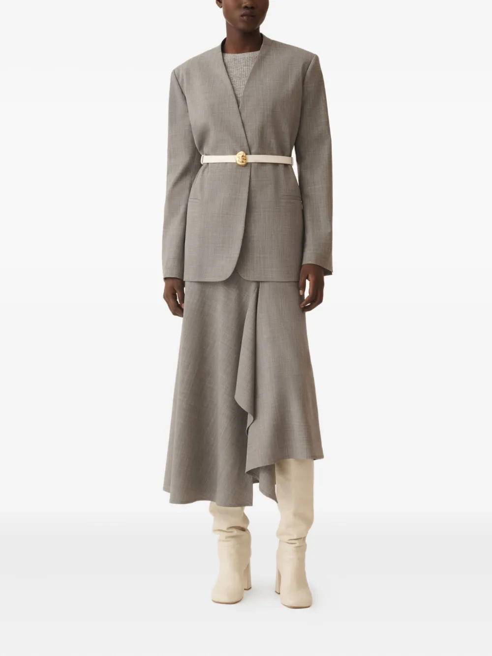 Fabiana Filippi V-neckline Belted Jacket In Gray