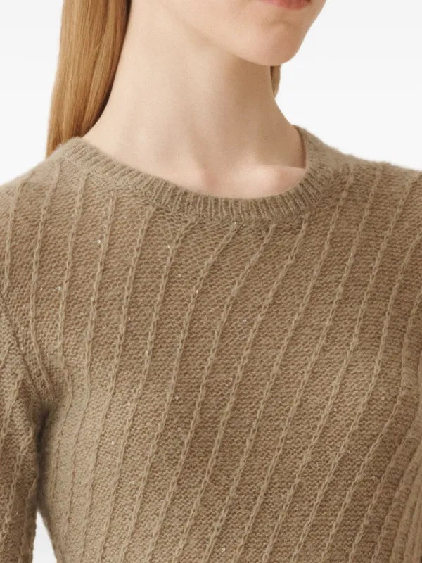 Fabiana Filippi diagonal-knit short-sleeve Top | Neutrals