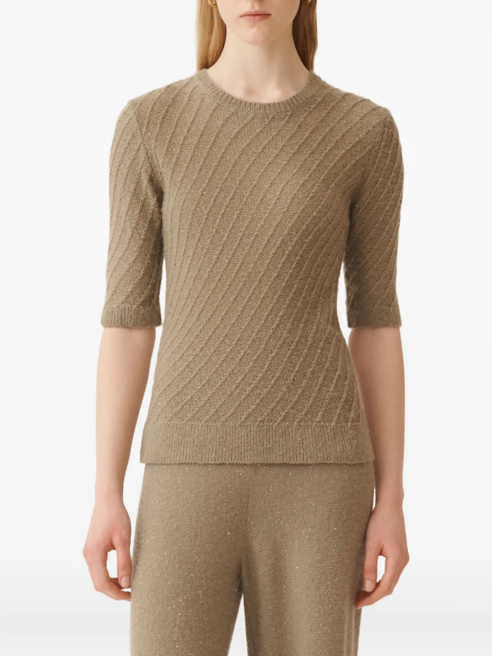 Fabiana Filippi Gebreide top met korte mouwen Beige