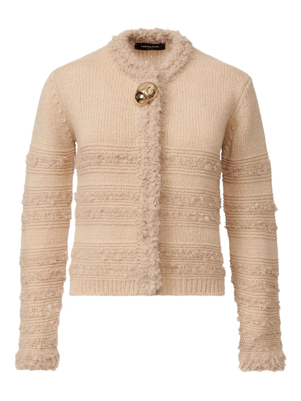 Fabiana Filippi Striped Knit Wool Jacket With Button Detail In Neutral