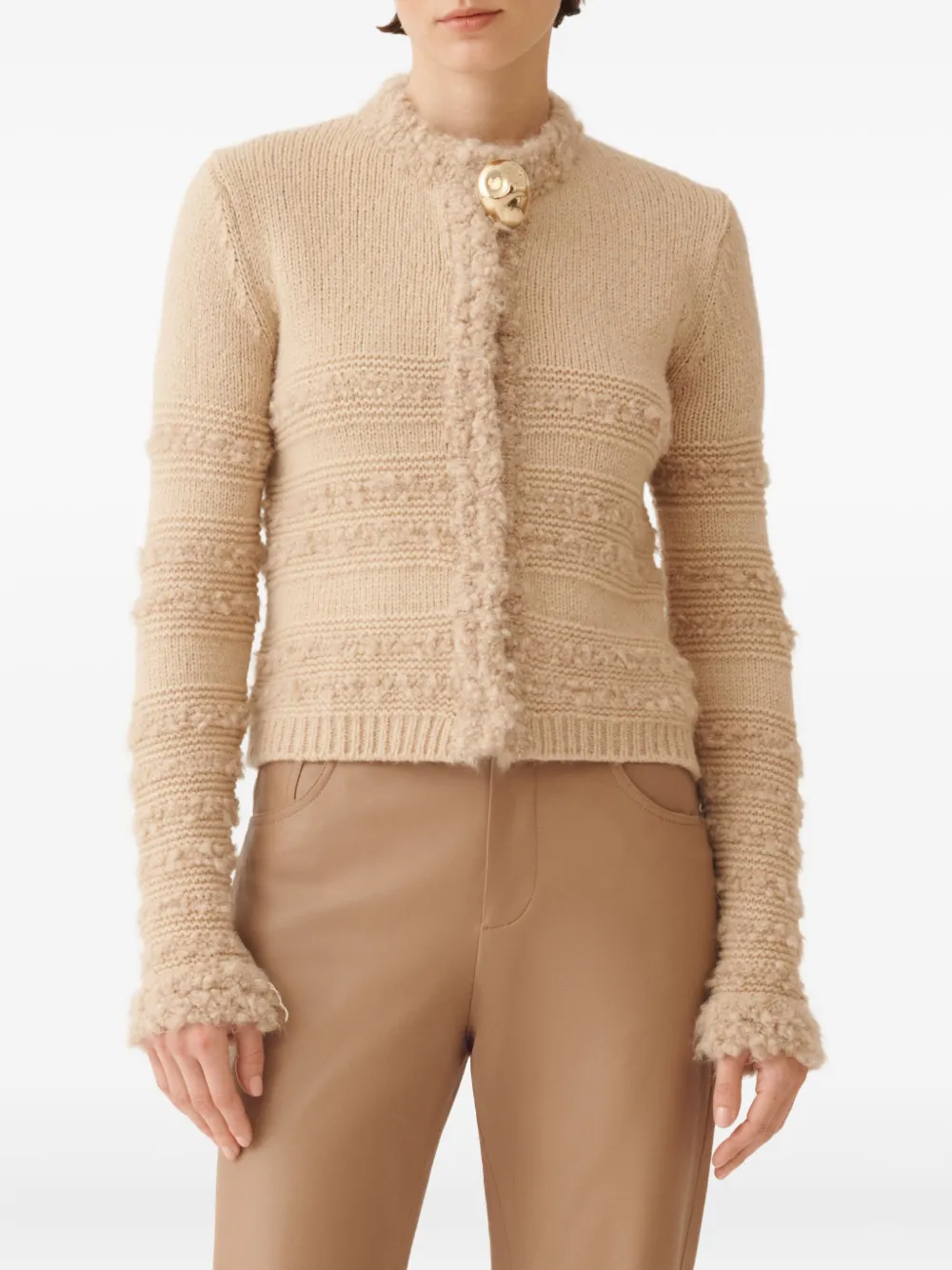 Fabiana Filippi Striped Knit Wool Jacket With Button Detail In Neutral