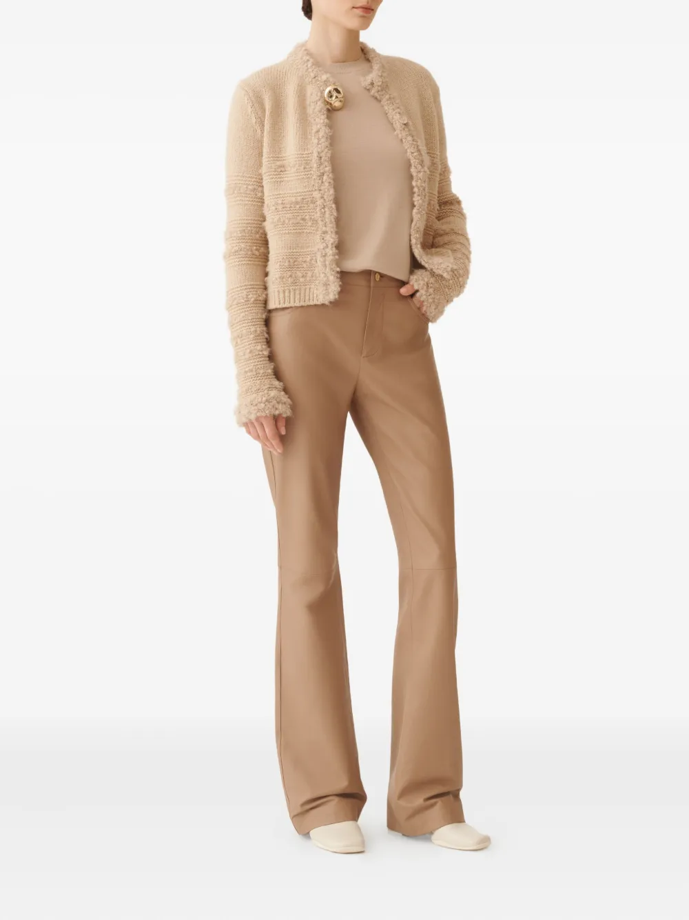 Fabiana Filippi Striped Knit Wool Jacket With Button Detail In Neutral
