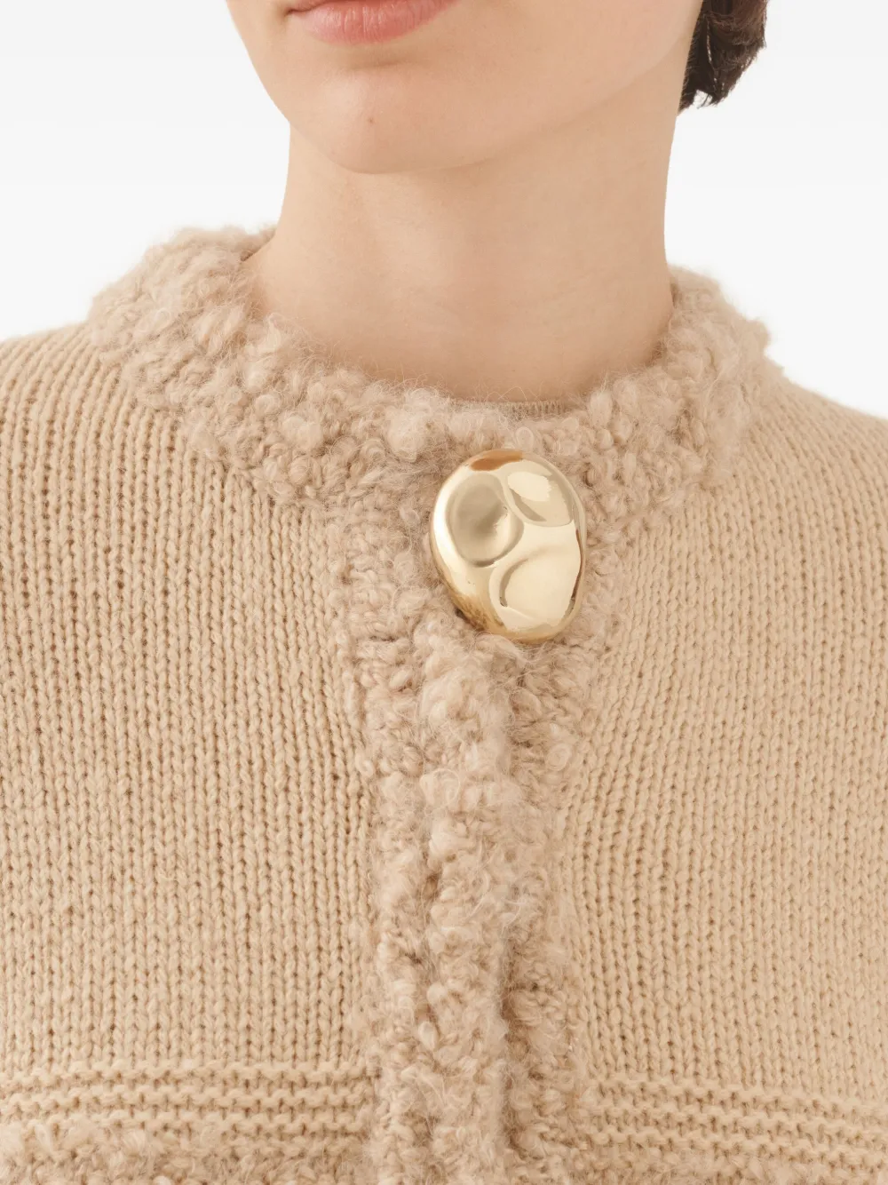 Fabiana Filippi Striped Knit Wool Jacket With Button Detail In Neutral