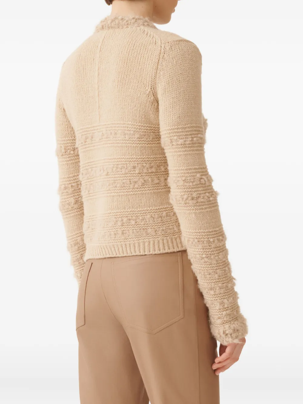 Fabiana Filippi Striped Knit Wool Jacket With Button Detail In Neutral