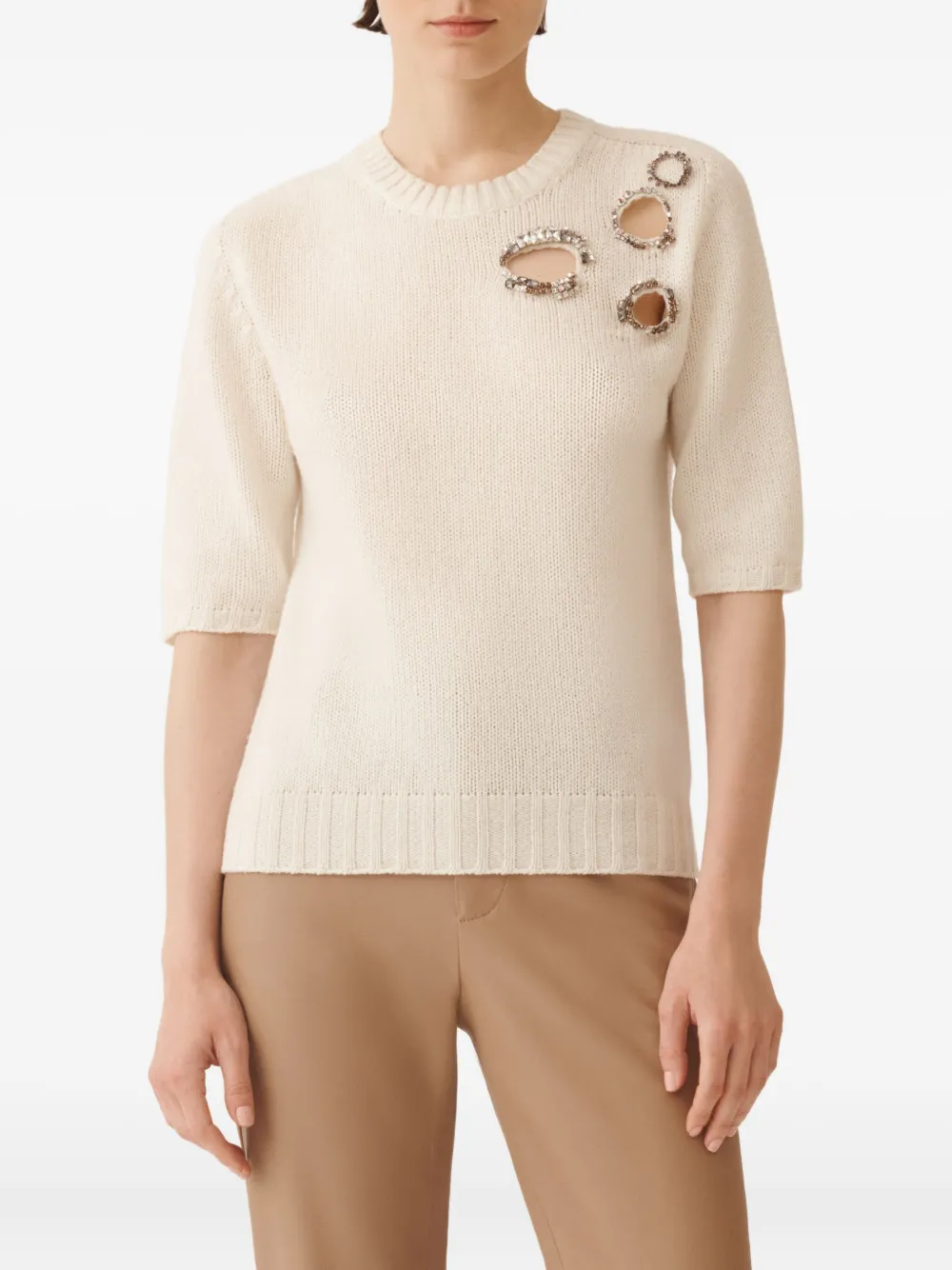 Fabiana Filippi Verfraaide trui met korte mouwen Beige