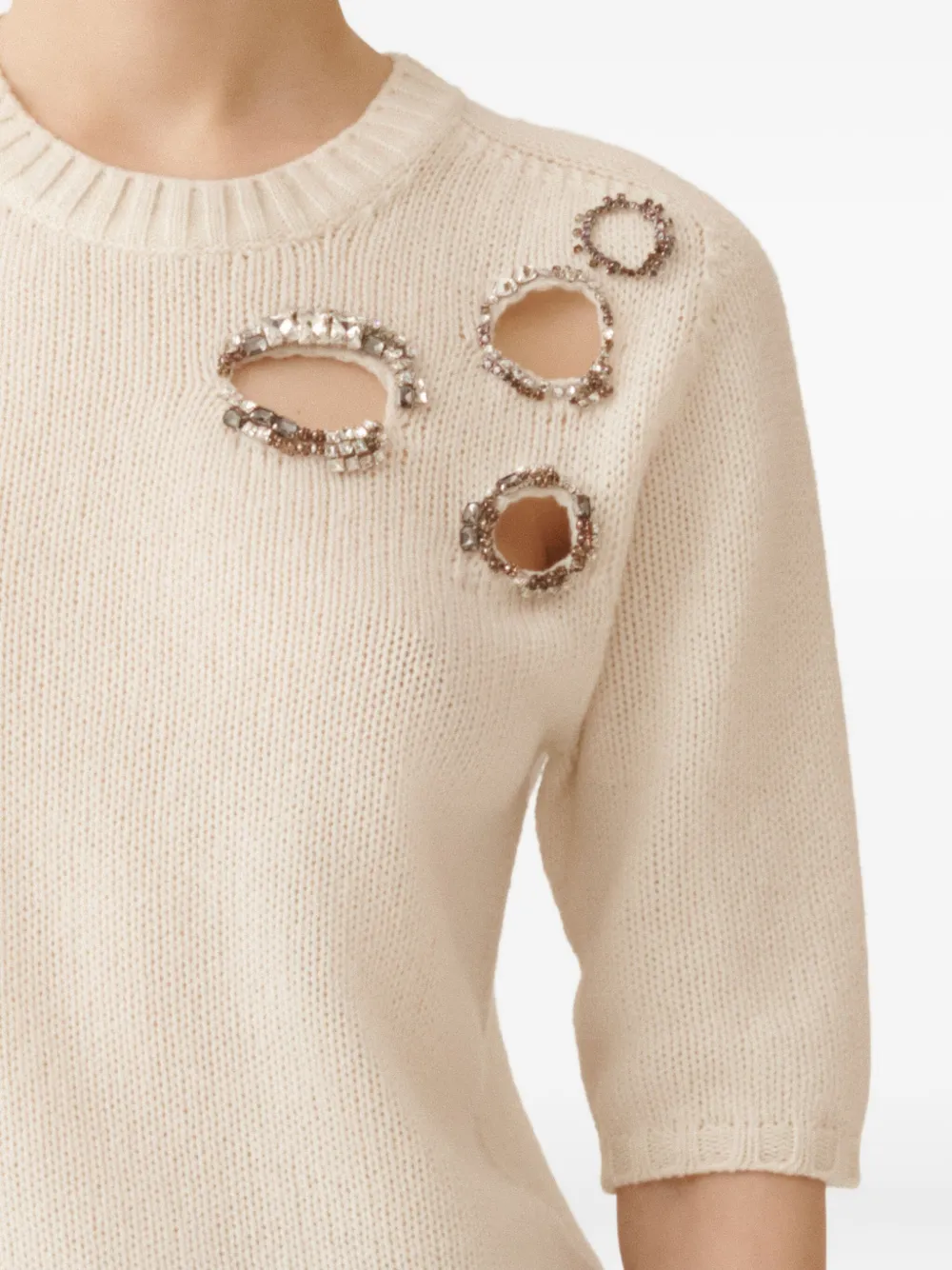 Fabiana Filippi Verfraaide trui met korte mouwen Beige