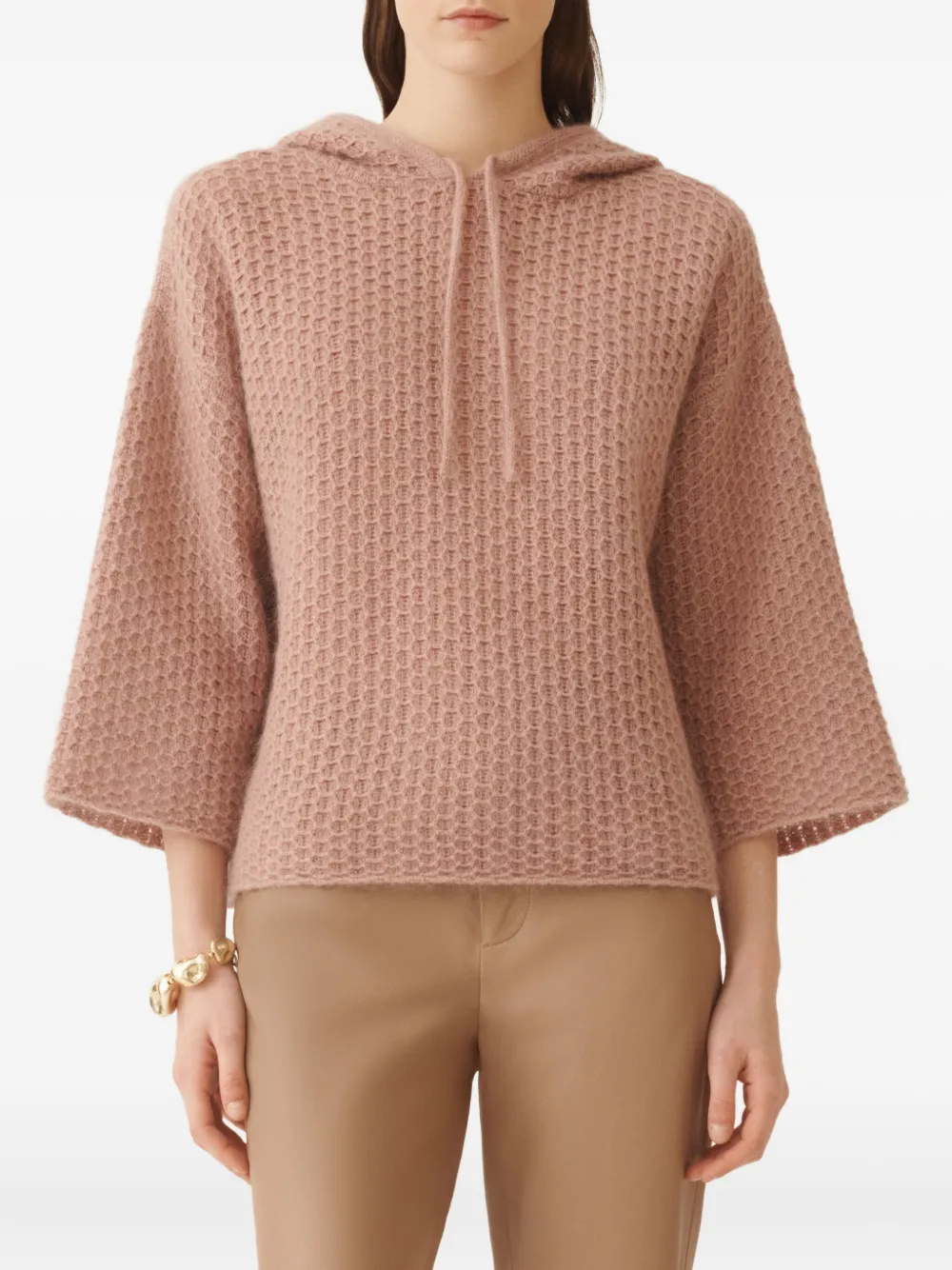 Fabiana Filippi Wafelgebreide trui met capuchon Beige