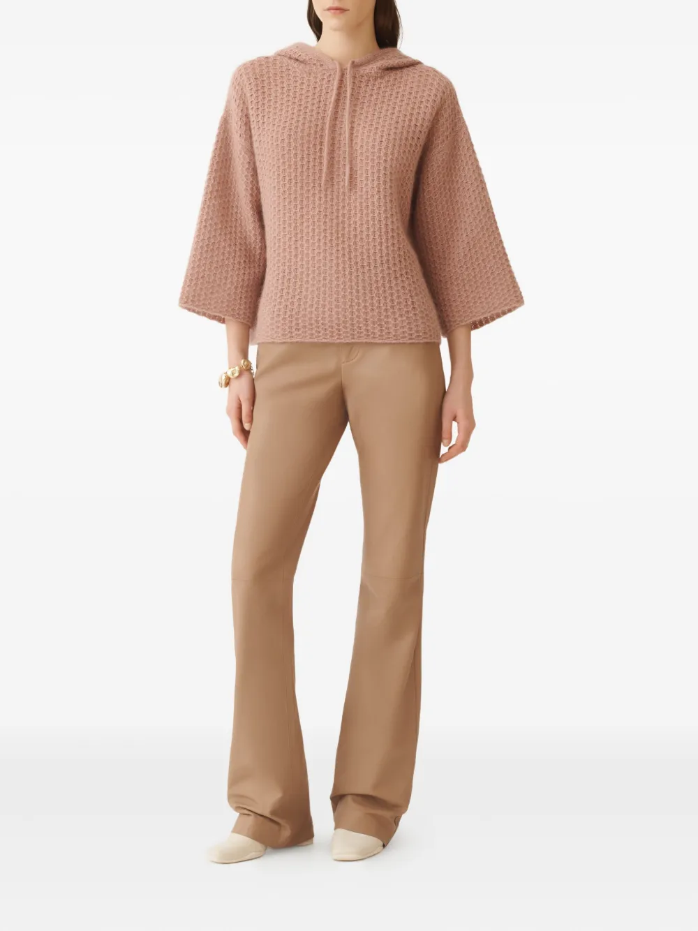 Fabiana Filippi Wafelgebreide trui met capuchon Beige
