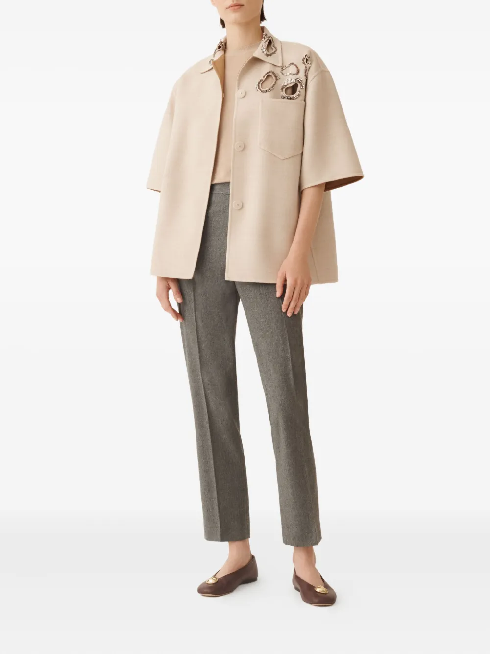 Fabiana Filippi Verfraaid shirtjack met korte mouwen Beige