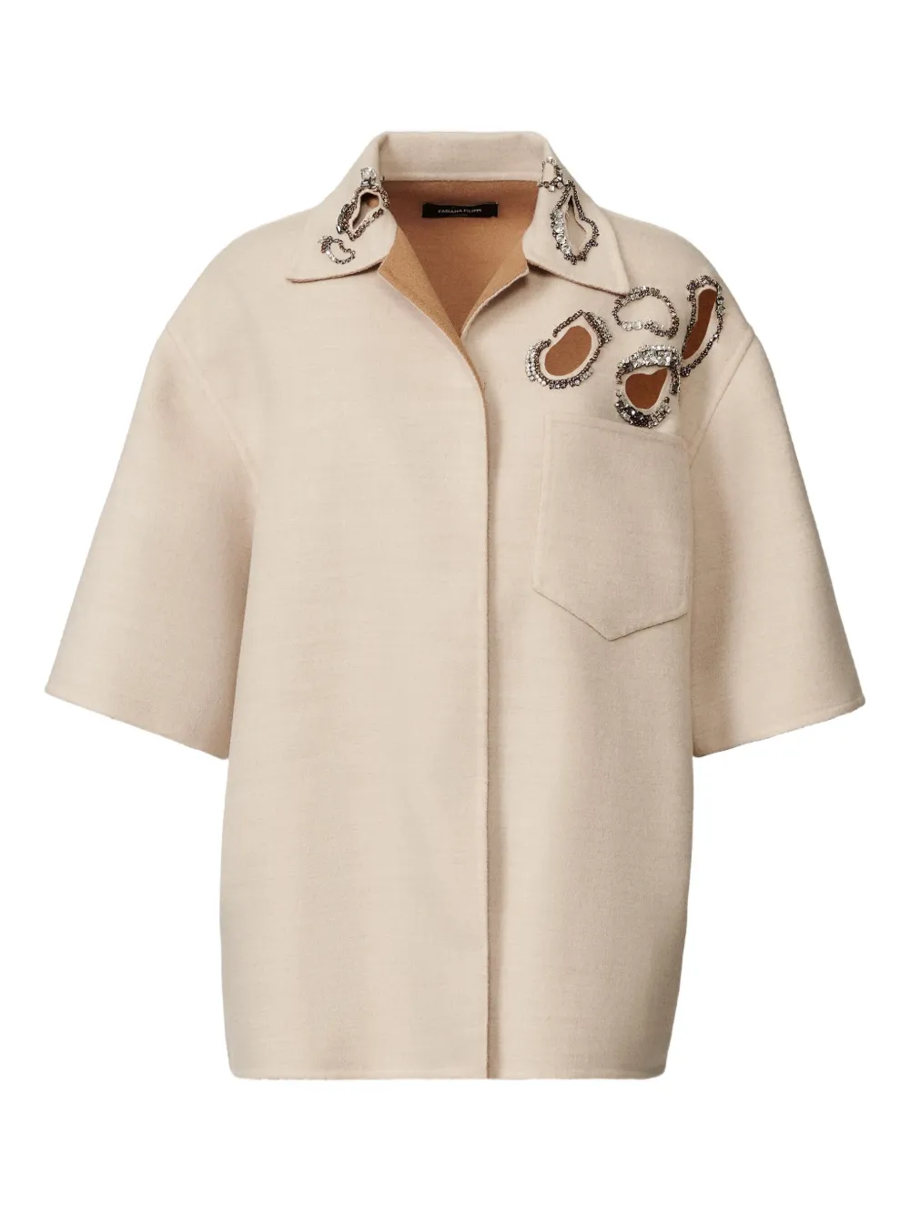 Fabiana Filippi Verfraaid shirtjack met korte mouwen Beige