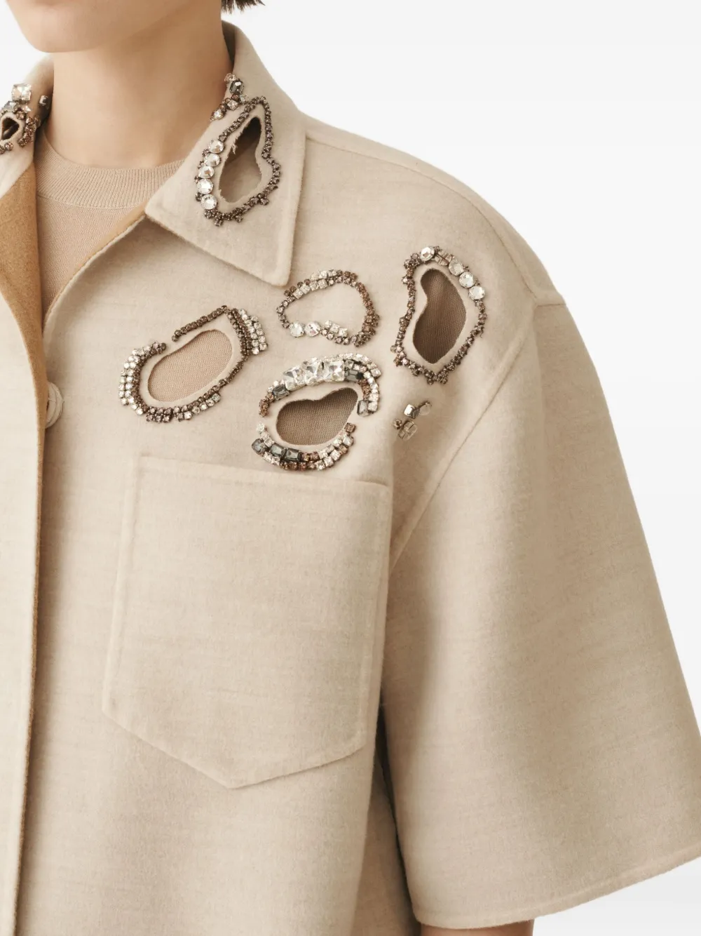 Fabiana Filippi Verfraaid shirtjack met korte mouwen Beige