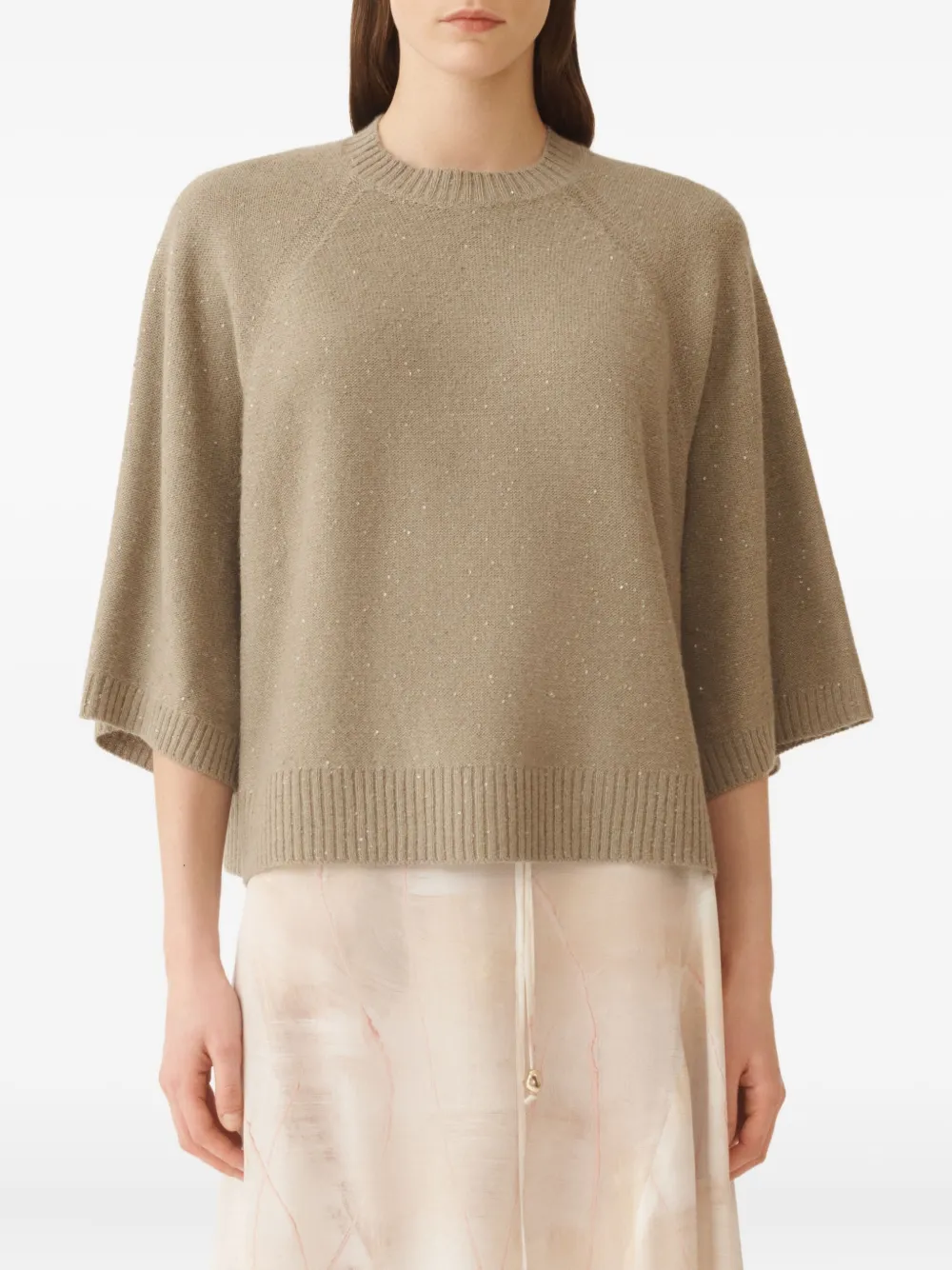 Fabiana Filippi Trui verfraaid met pailletten en raglan mouwen Beige