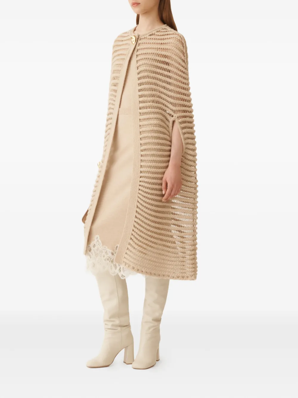Fabiana Filippi Opengebreide cape met lurex detail Beige
