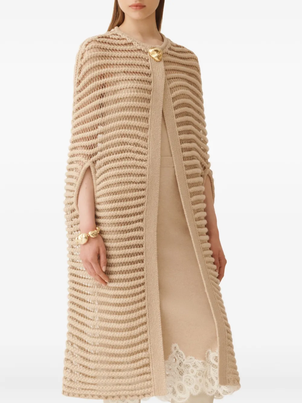 Fabiana Filippi Opengebreide cape met lurex detail Beige