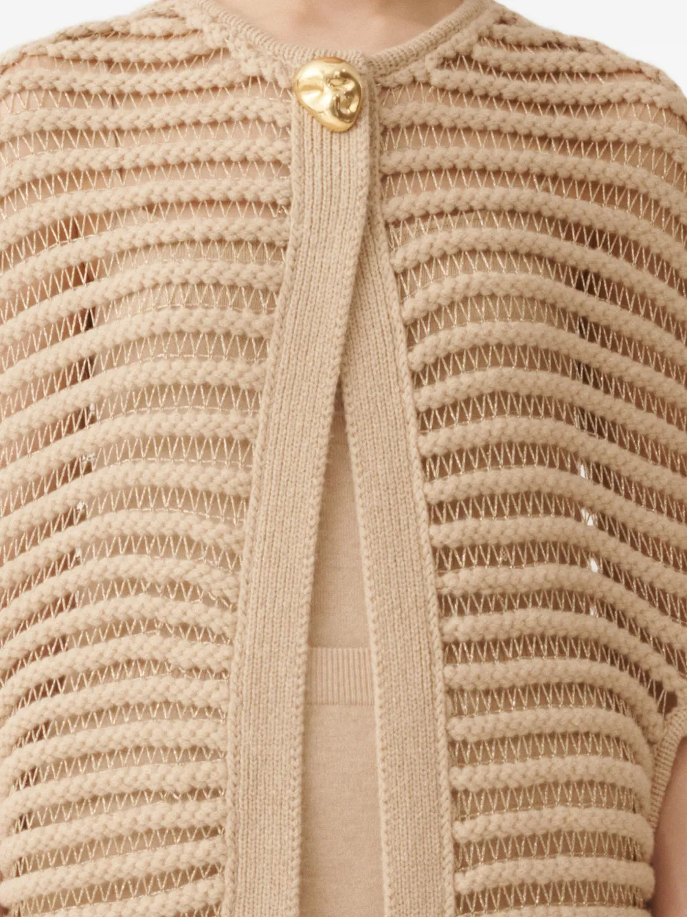 Fabiana Filippi Opengebreide cape met lurex detail Beige