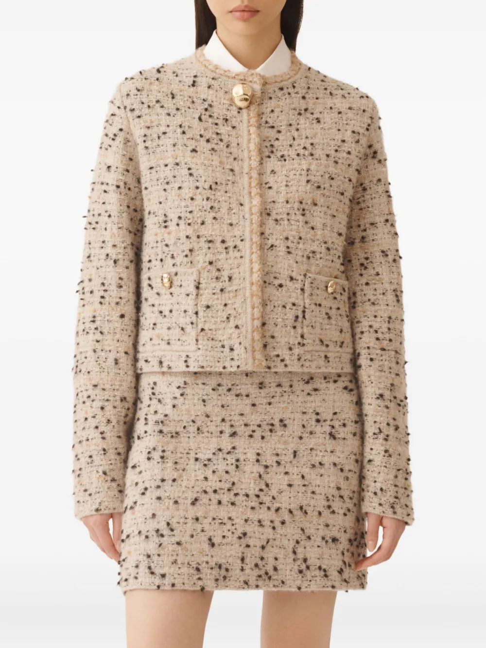 Fabiana Filippi Tweed jack met gouden knoop Beige