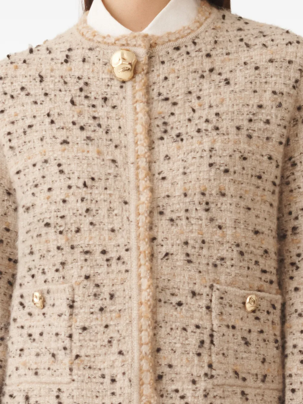 Fabiana Filippi Tweed jack met gouden knoop Beige