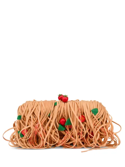 Moschino spaghetti-motif fringed clutch bag