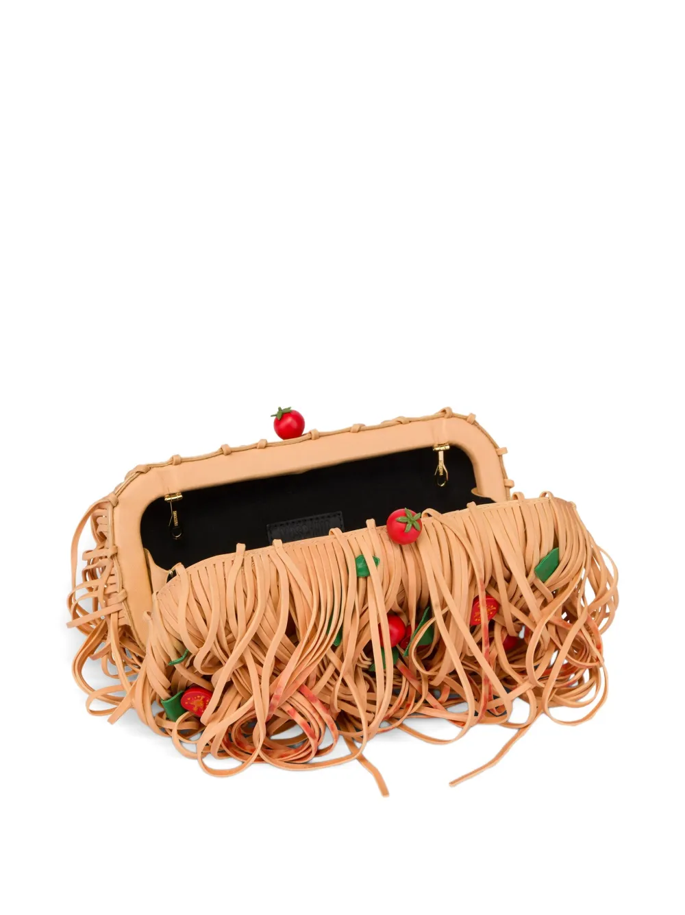 Moschino Spaghetti-motif Fringed Clutch Bag In Neutral