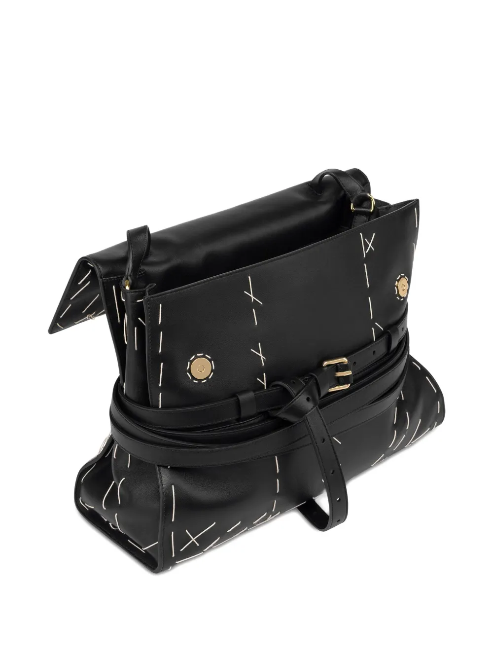 Moschino Stitched Leather Shoulder Bag In Black