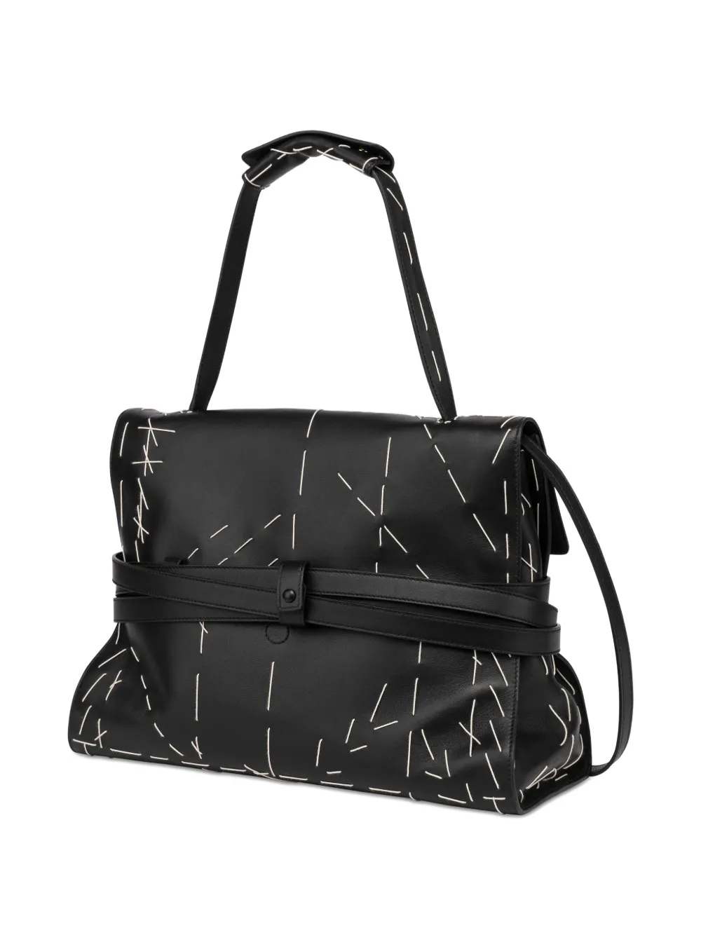 Moschino Leren schoudertas met stiksels - Zwart