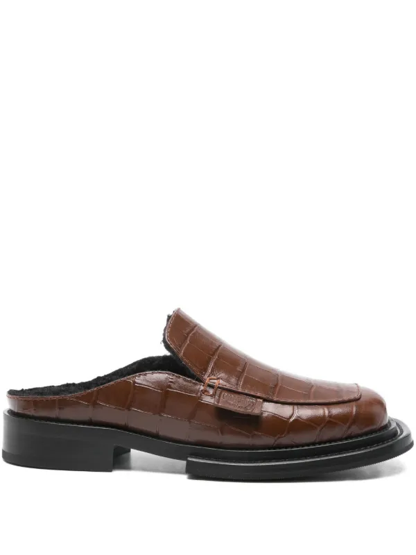 Moschino Crocodile-effect Leather Mules in Brown