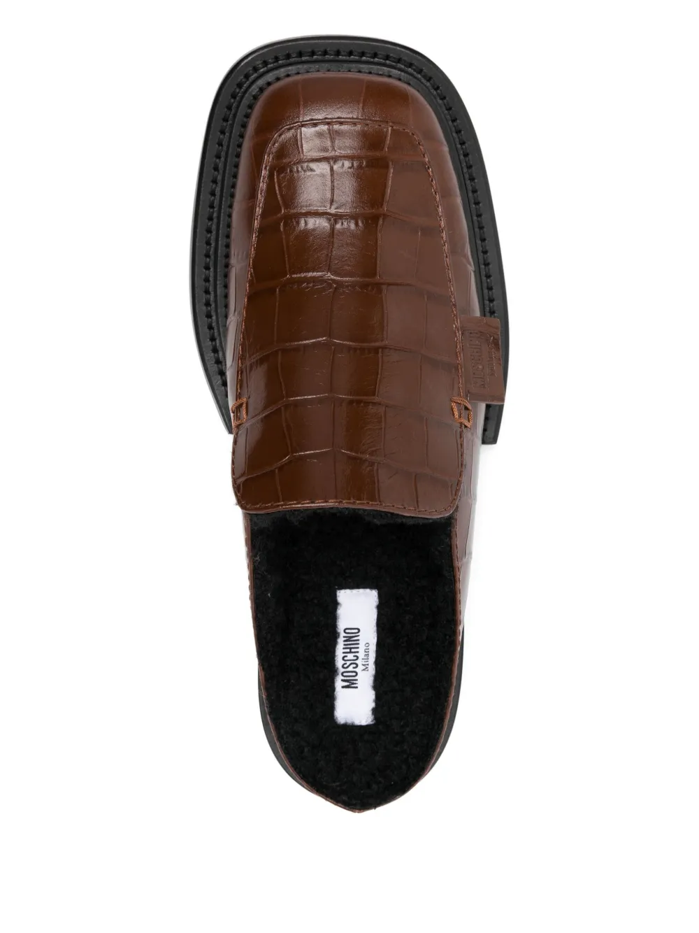 Moschino Muiltjes met krokodillen-reliëf Bruin
