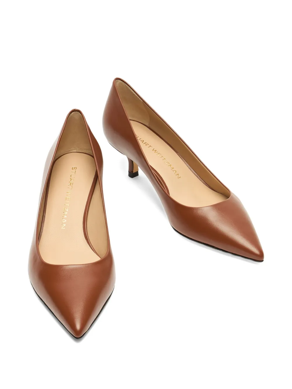Stuart Weitzman 50mm Stuart Power leather pointed-toe pumps Brown