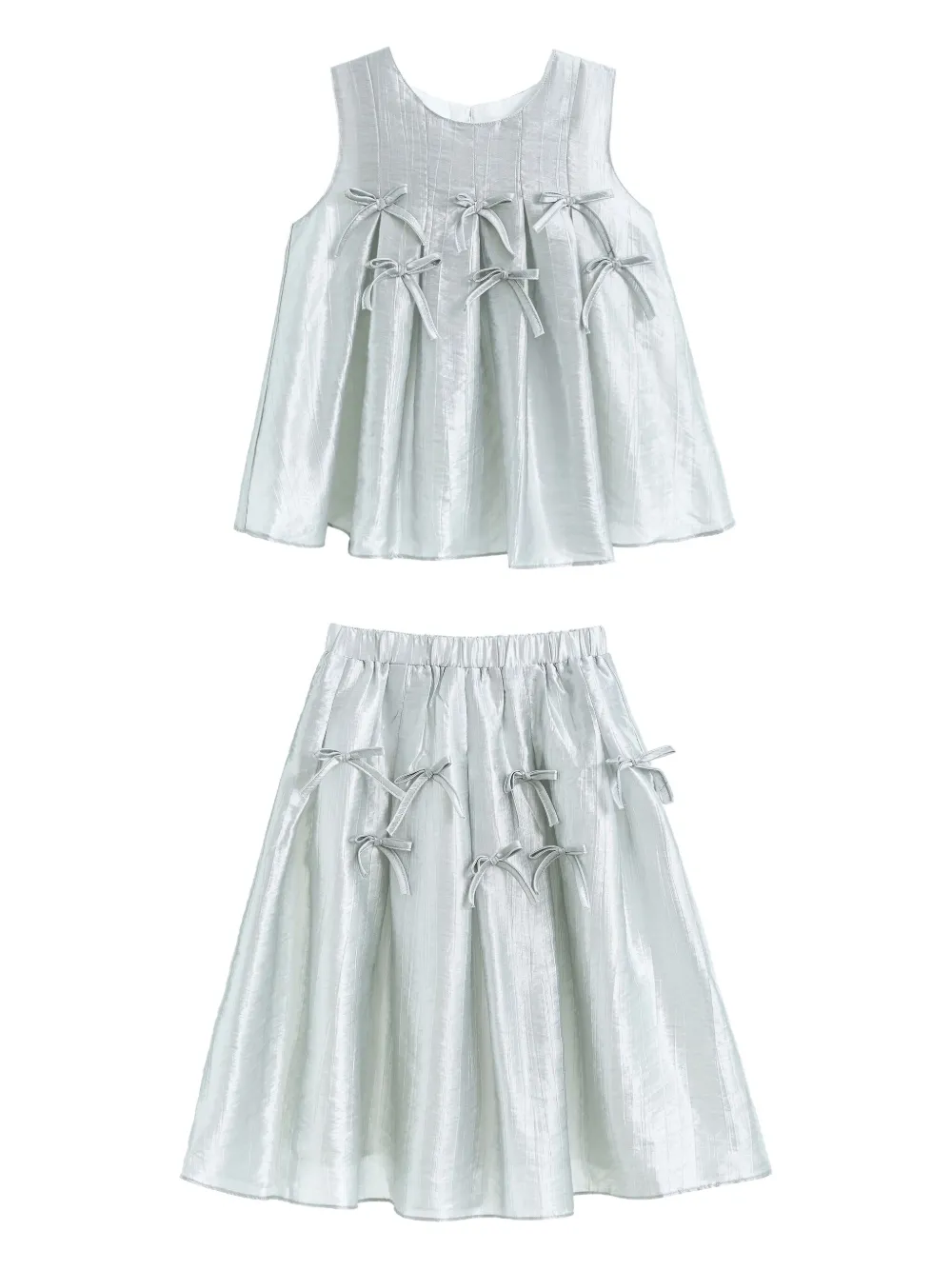 Tulleen bow-embellished pleated skirt set | Grey | Image 1