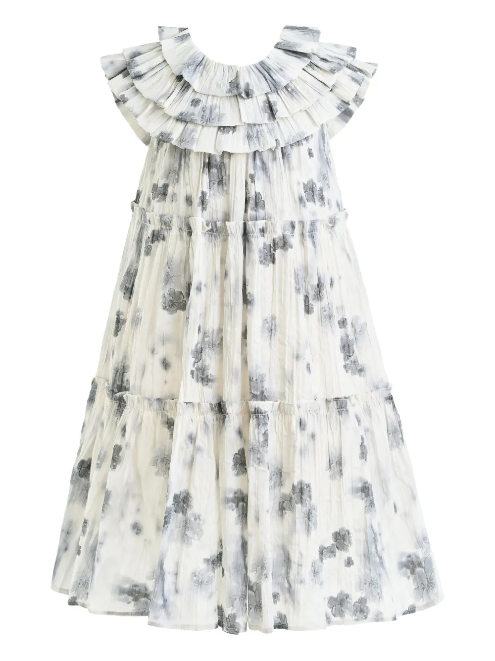 Tulleen Jurk met franje en bloe print Wit
