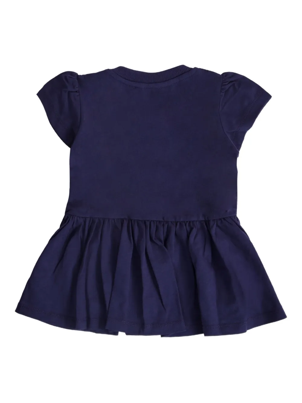 Moschino Kids logo-print gathered dress Blauw