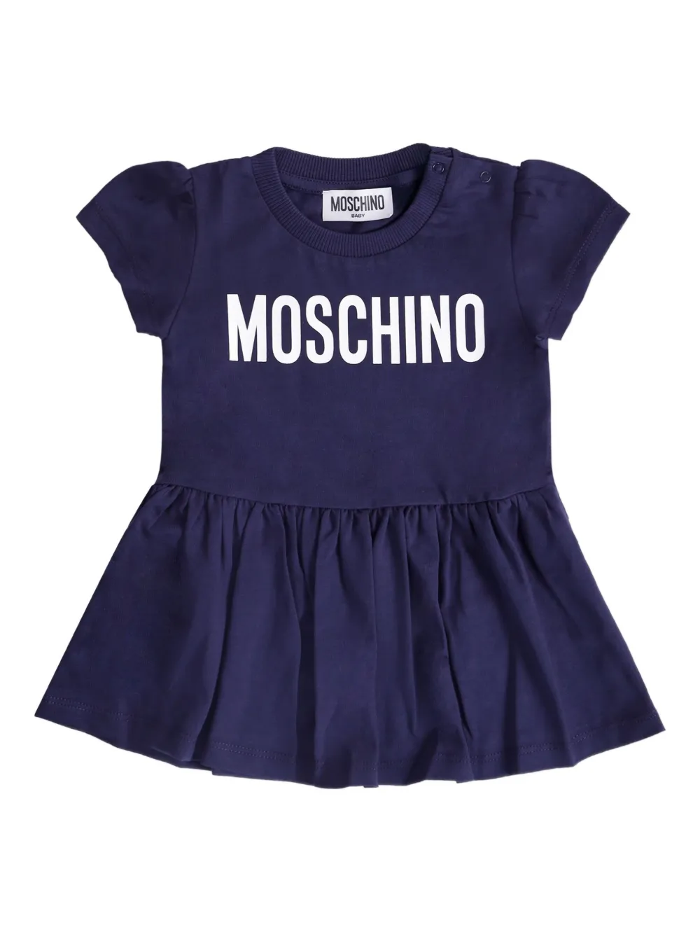 Moschino Kids logo-print gathered dress Blauw
