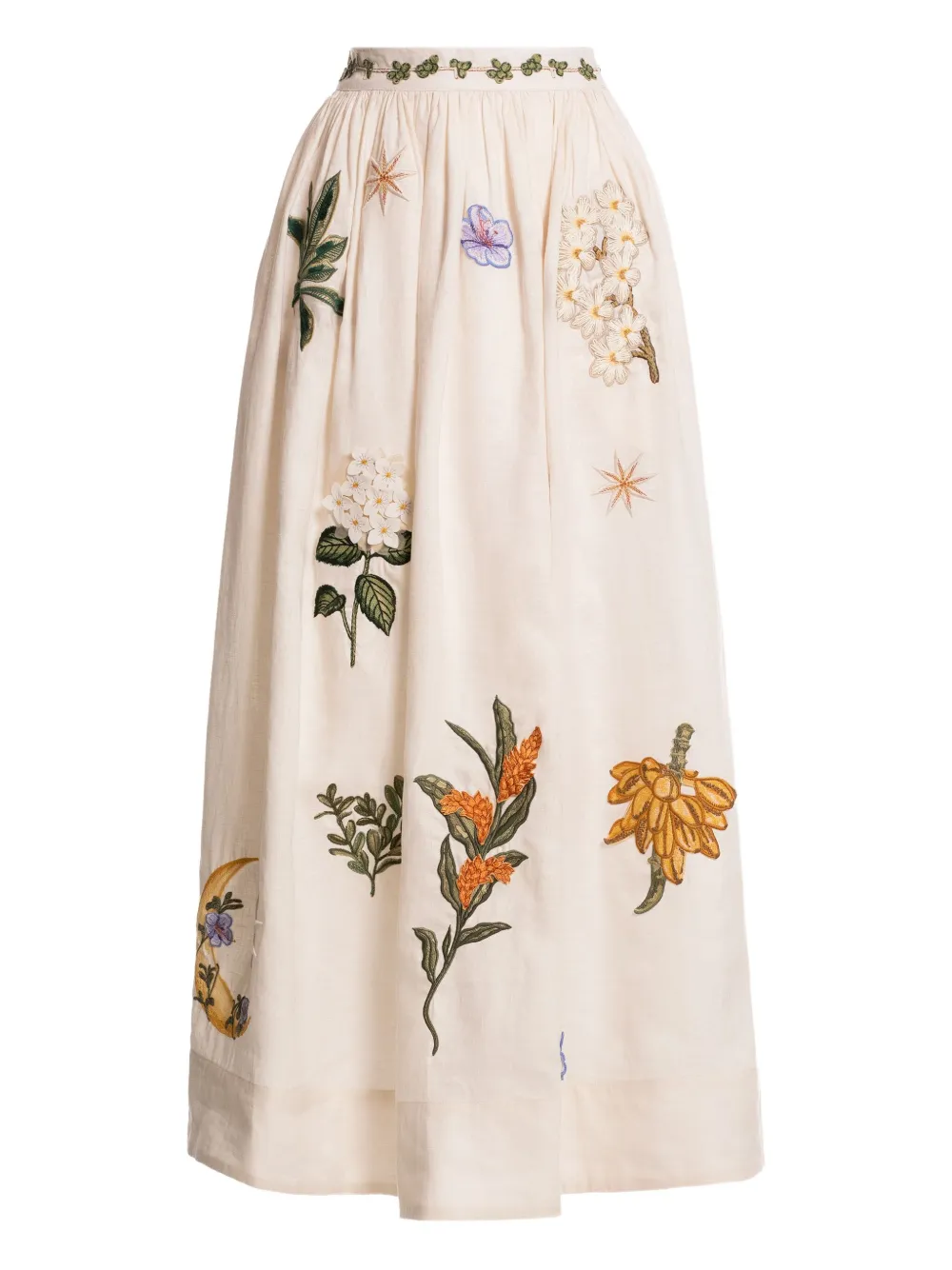 Agua By Agua Bendita Midi-rok met geborduurde bloemen - Beige