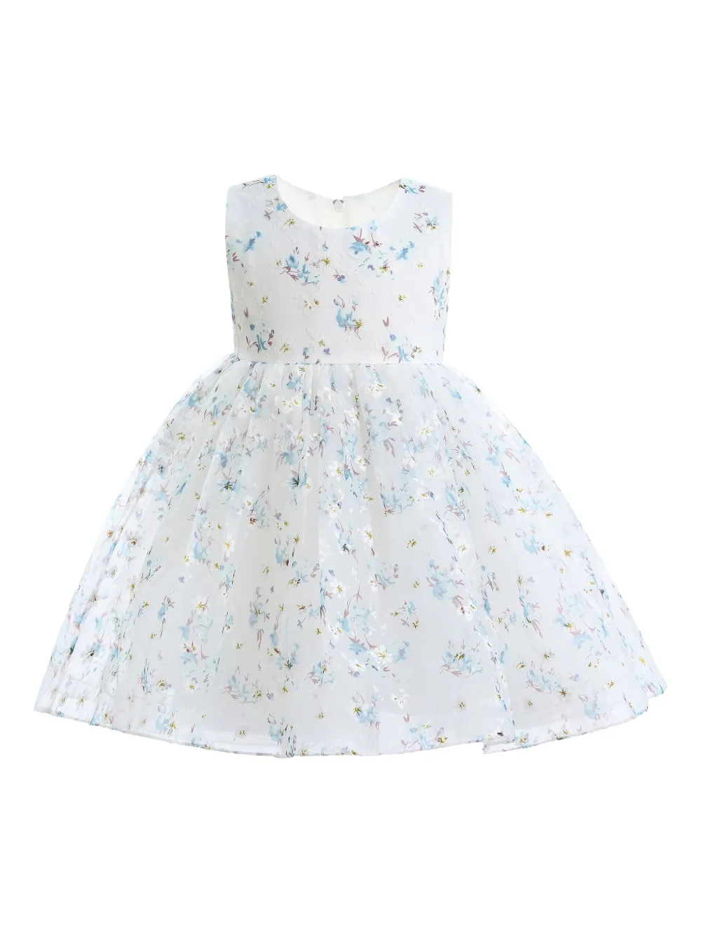 Tulleen floral-print dress Wit