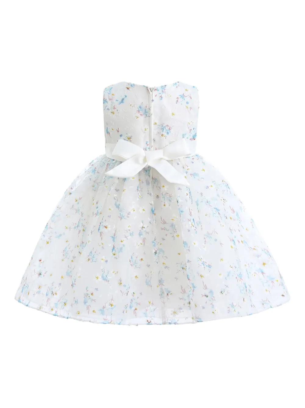 Tulleen floral-print dress Wit
