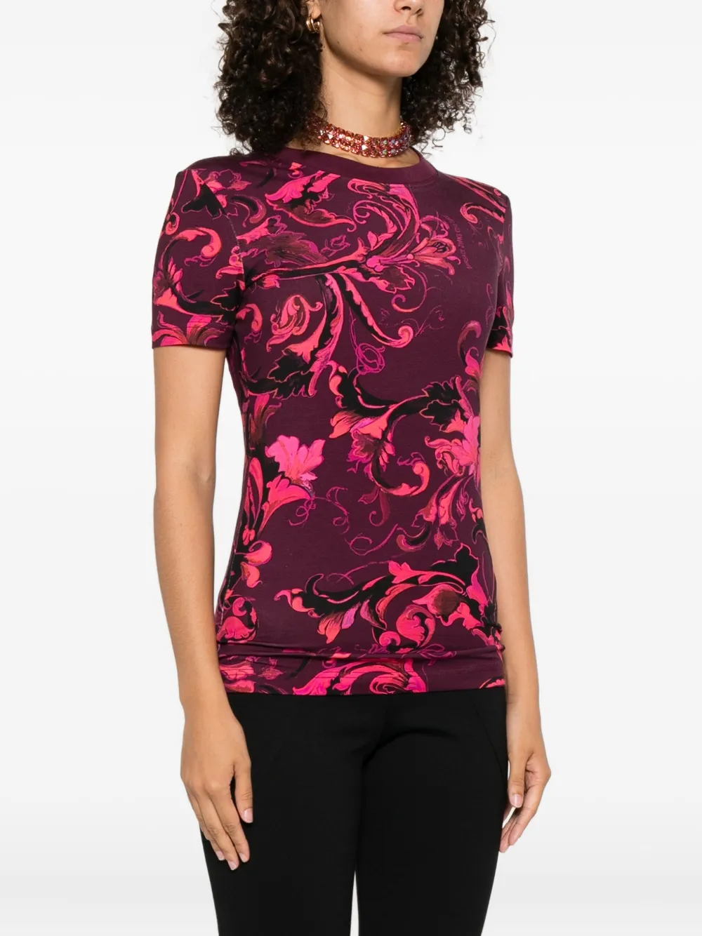 Versace Jeans Couture Print Cotton T-shirt In Pink