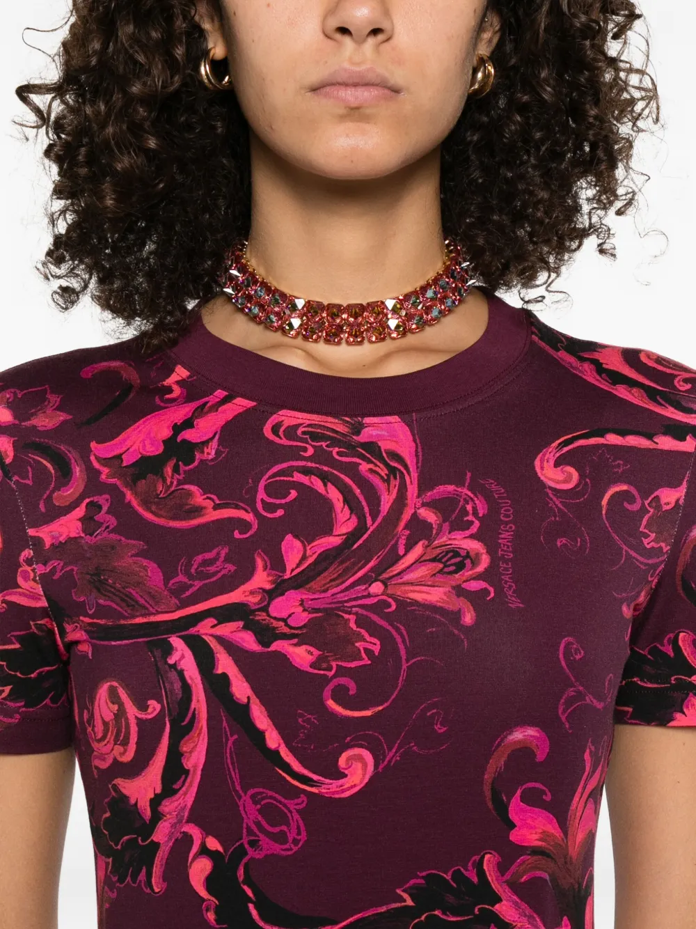 Versace Jeans Couture Print Cotton T-shirt In Pink