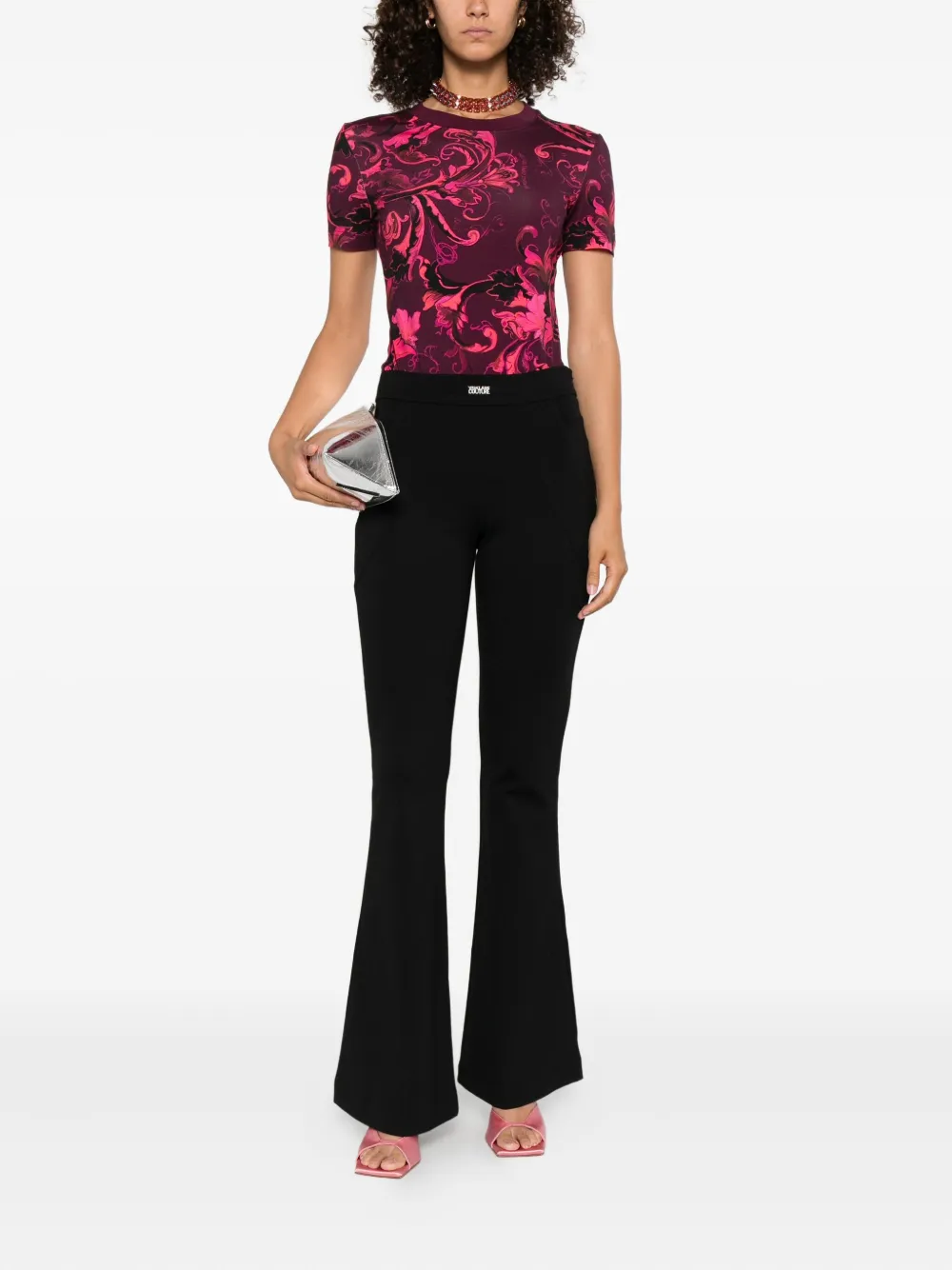 Versace Jeans Couture Print Cotton T-shirt In Pink