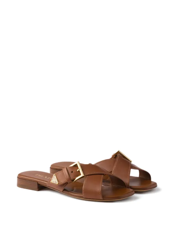 Prada Crisscross buckle-fastening Sandals | Brown | FARFETCH