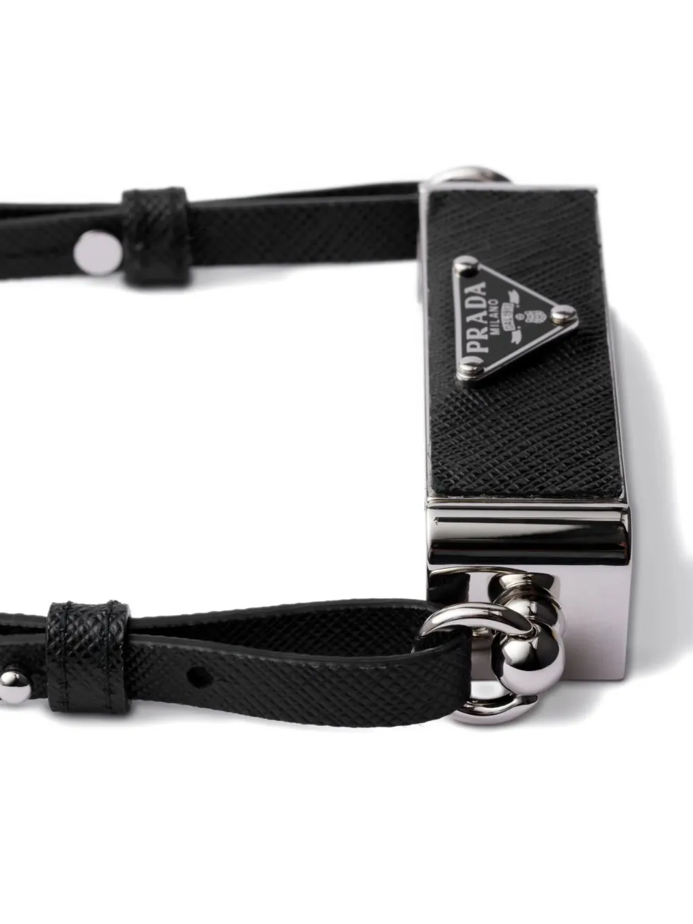  Prada Triangle-logo Leather Smartphone Case - Black 