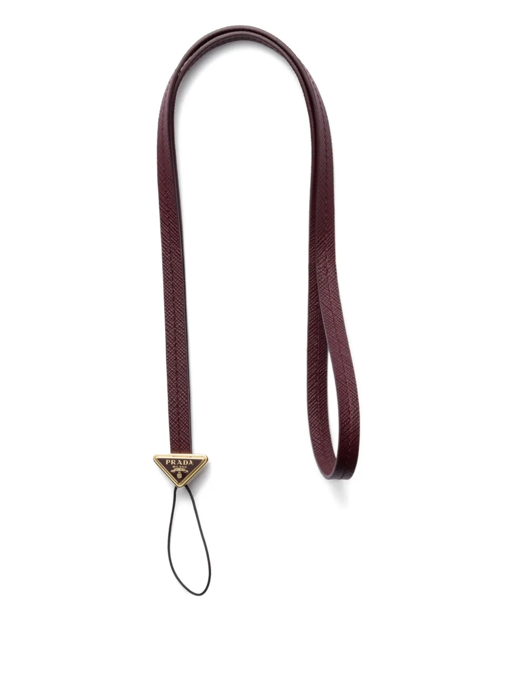 Prada Triangle-logo Leather Phone Strap In Brown