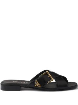 Prada criss-cross Buckle Sandals | Black | FARFETCH CA