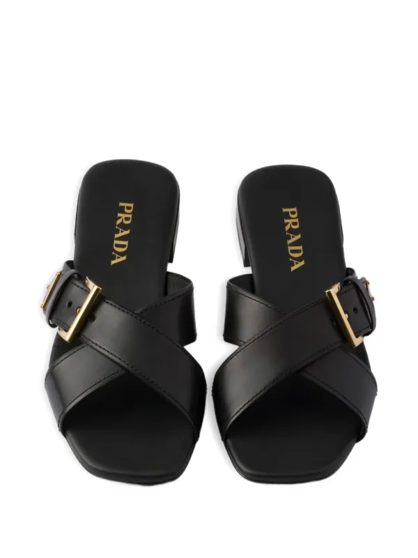 Prada criss-cross Buckle Sandals | Black | FARFETCH