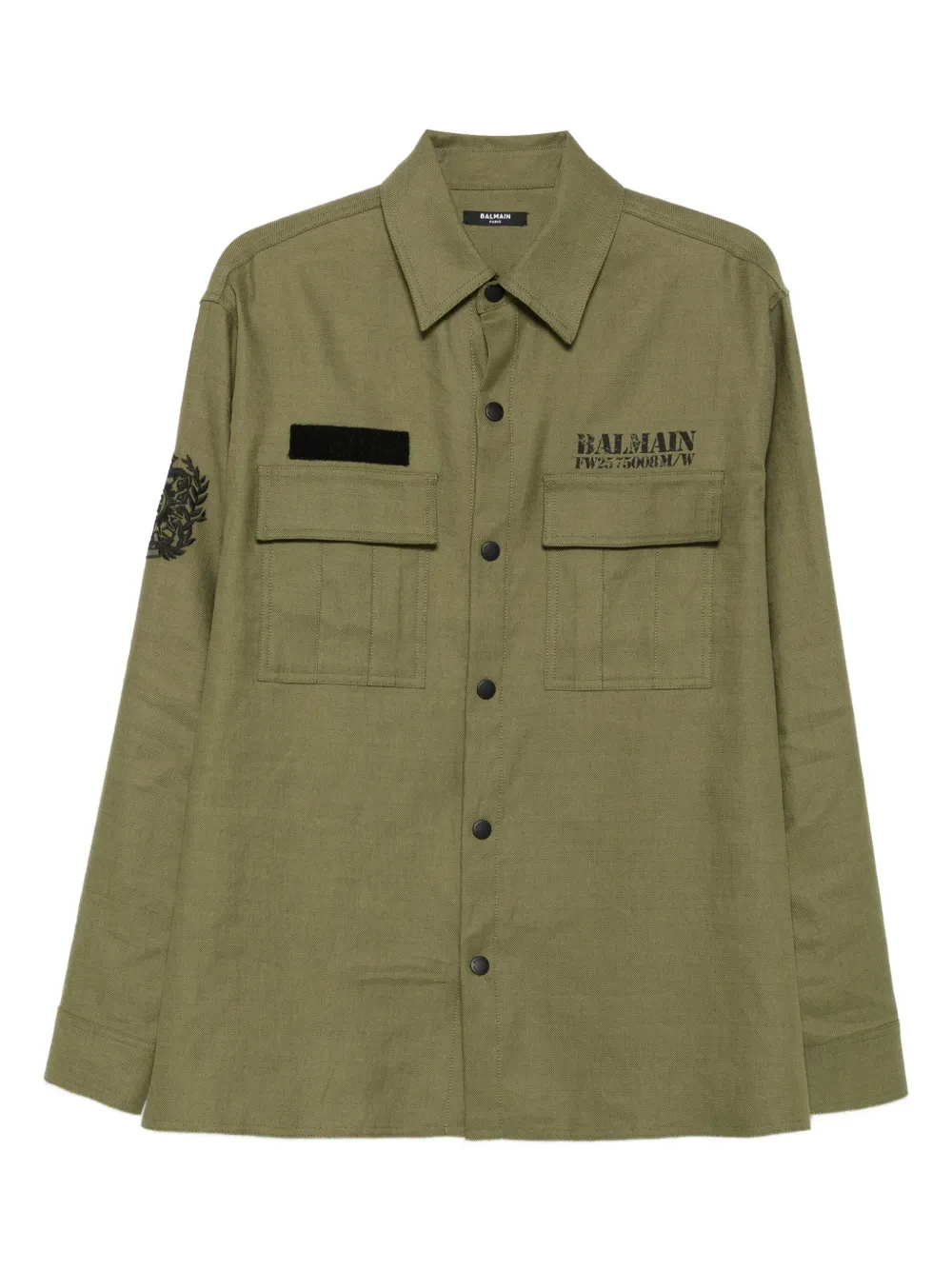 Balmain embroidered-patch pocket shirt Groen
