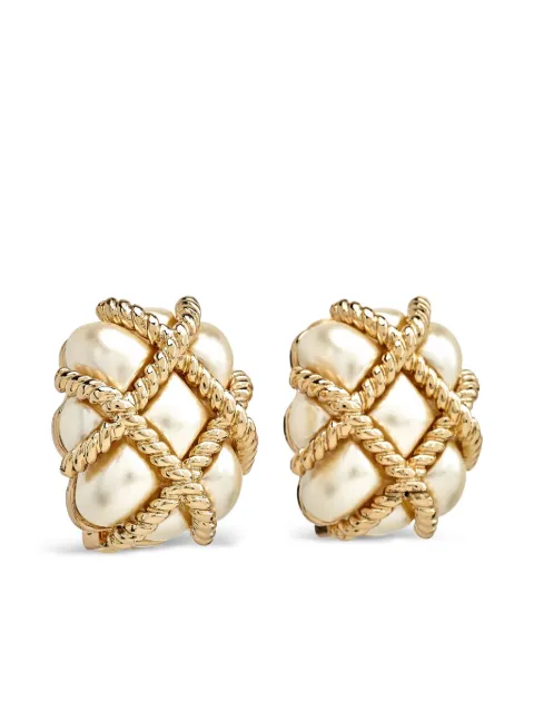 Kenneth Jay Lane quilted pearl clip earrings