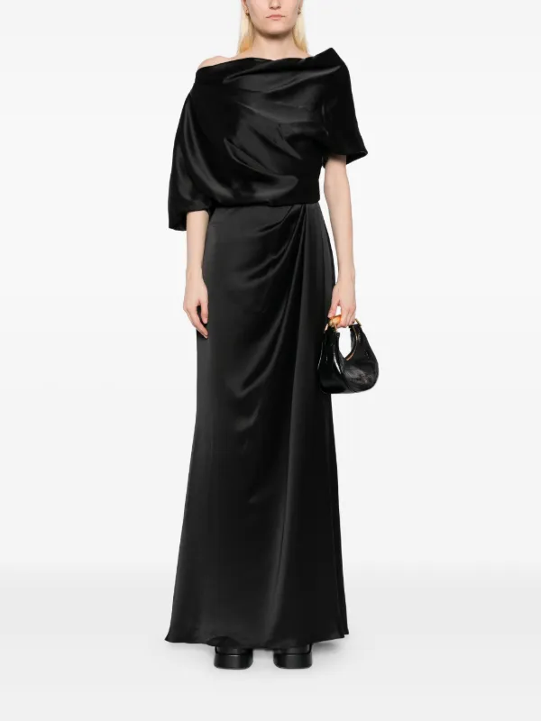 Amsale Satin off-shoulder Gown | Black | FARFETCH Amsale Satin off-shoulder Gown | Black | FARFETCH